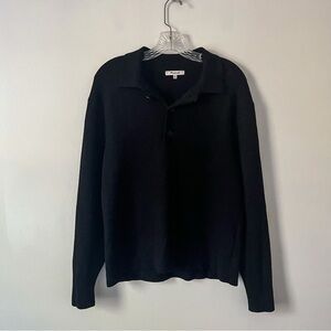 Madewell Milano Knit Polo Sweater Black Merino Wool Medium